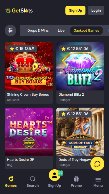 Jackpot mobile du casino GetSlots