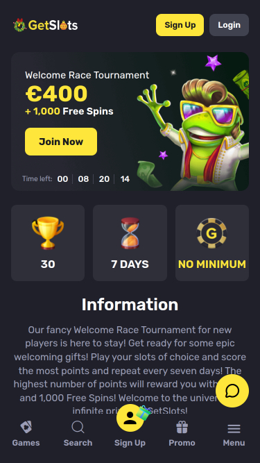 Course mobile du casino GetSlots