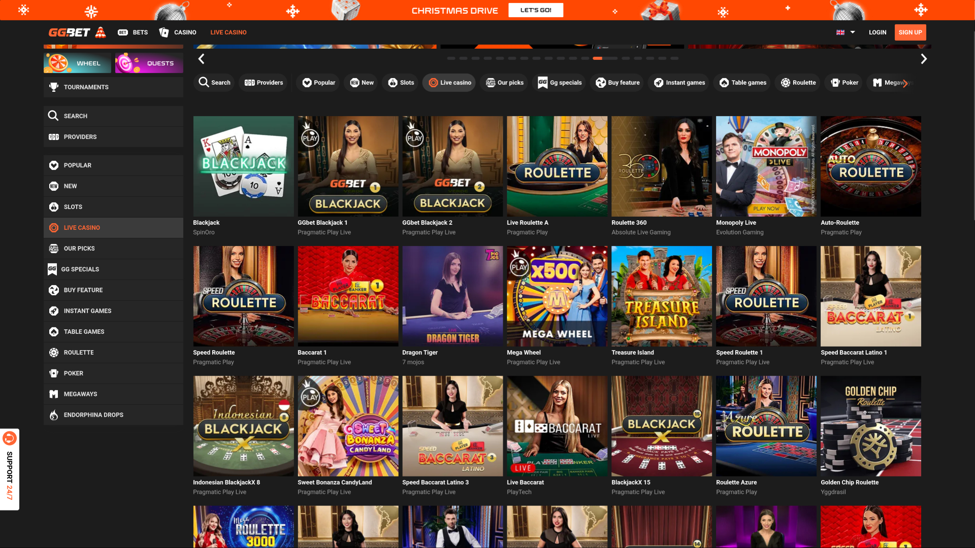 GG.bet Casino Desktop Dealer dal vivo