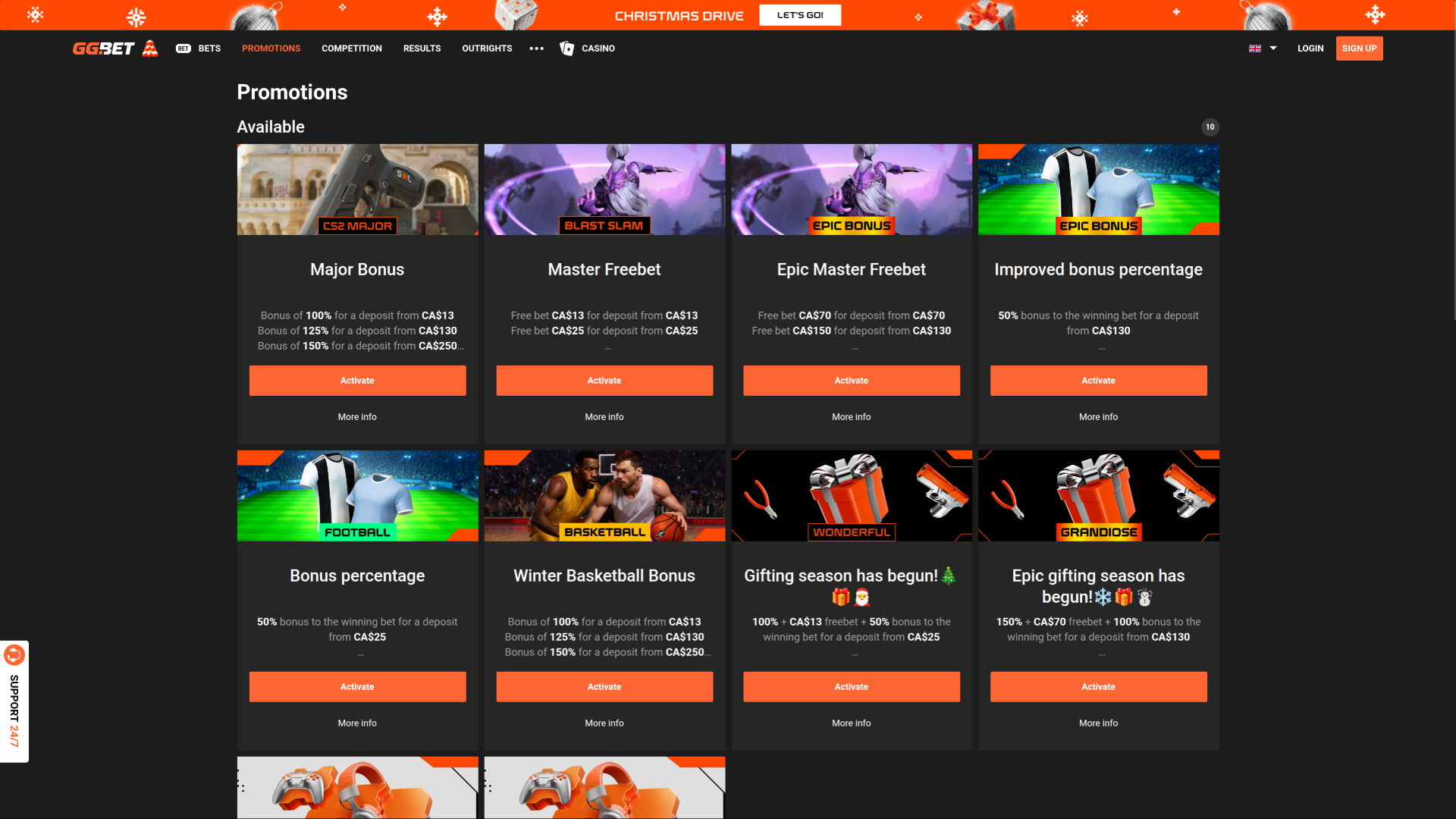 Promozioni desktop del casinò GG.bet