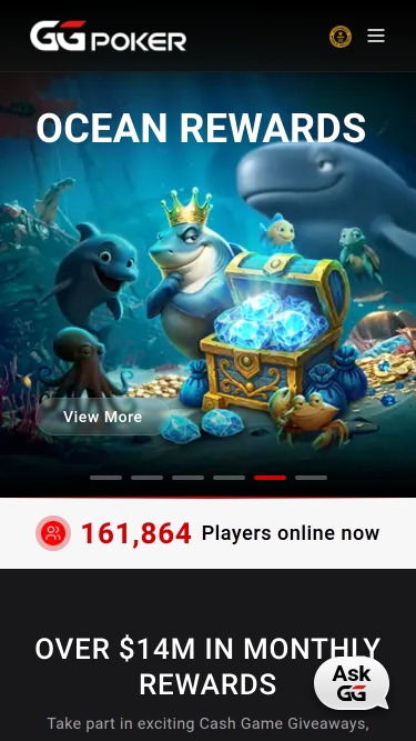 Pagina iniziale del casinò GGpoker per dispositivi mobili