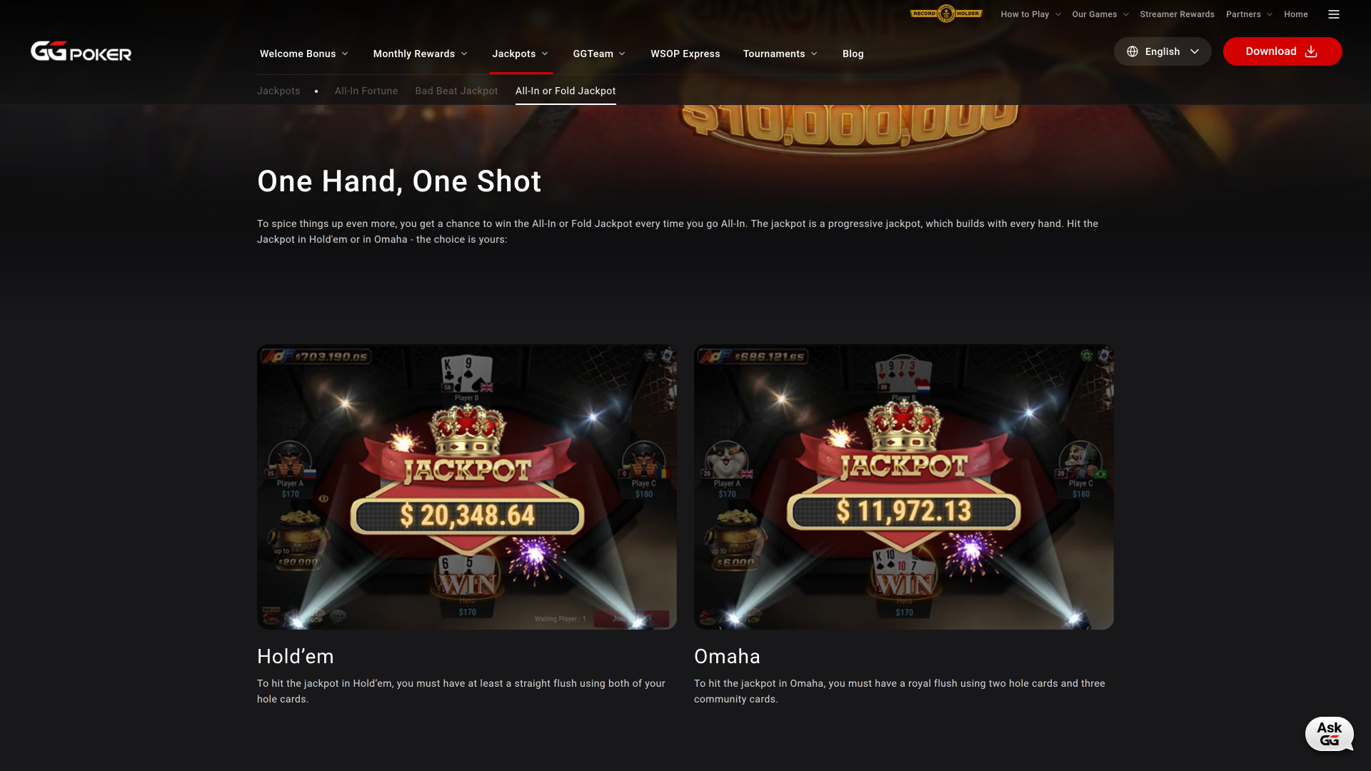 Jackpot del casinò GGpoker per desktop