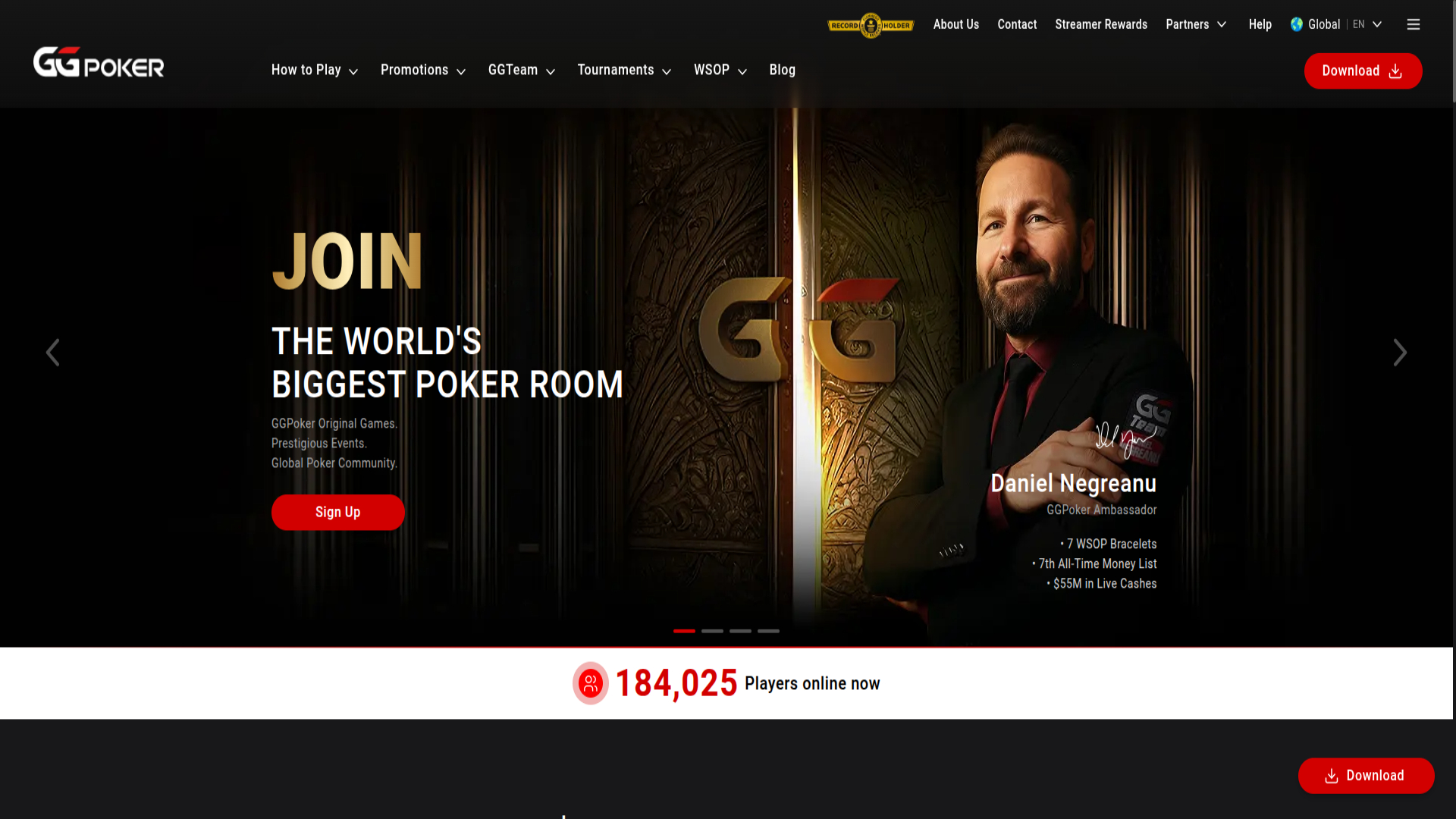 Capture d'écran de la page d'accueil du casino GGpoker pour ordinateur de bureau