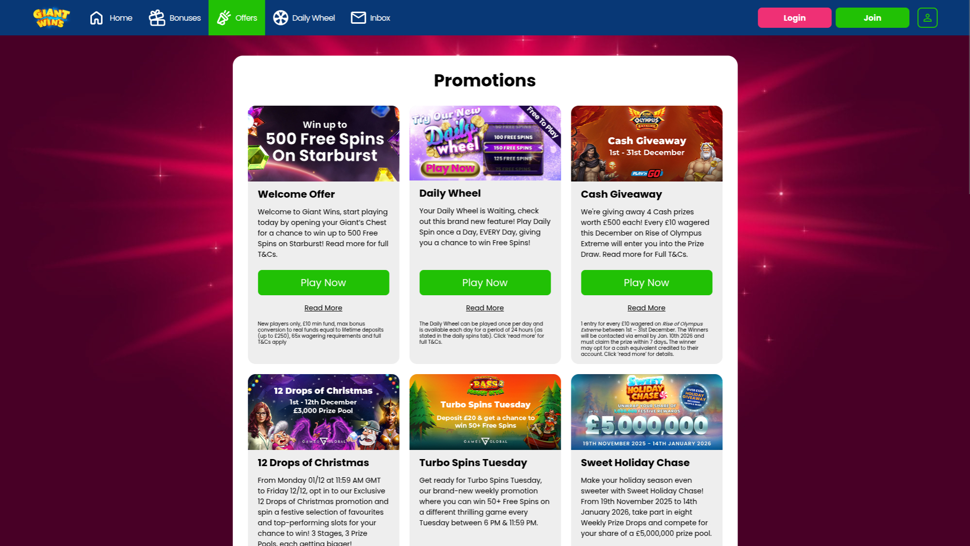 Giant Wins Casino Desktop Promotions