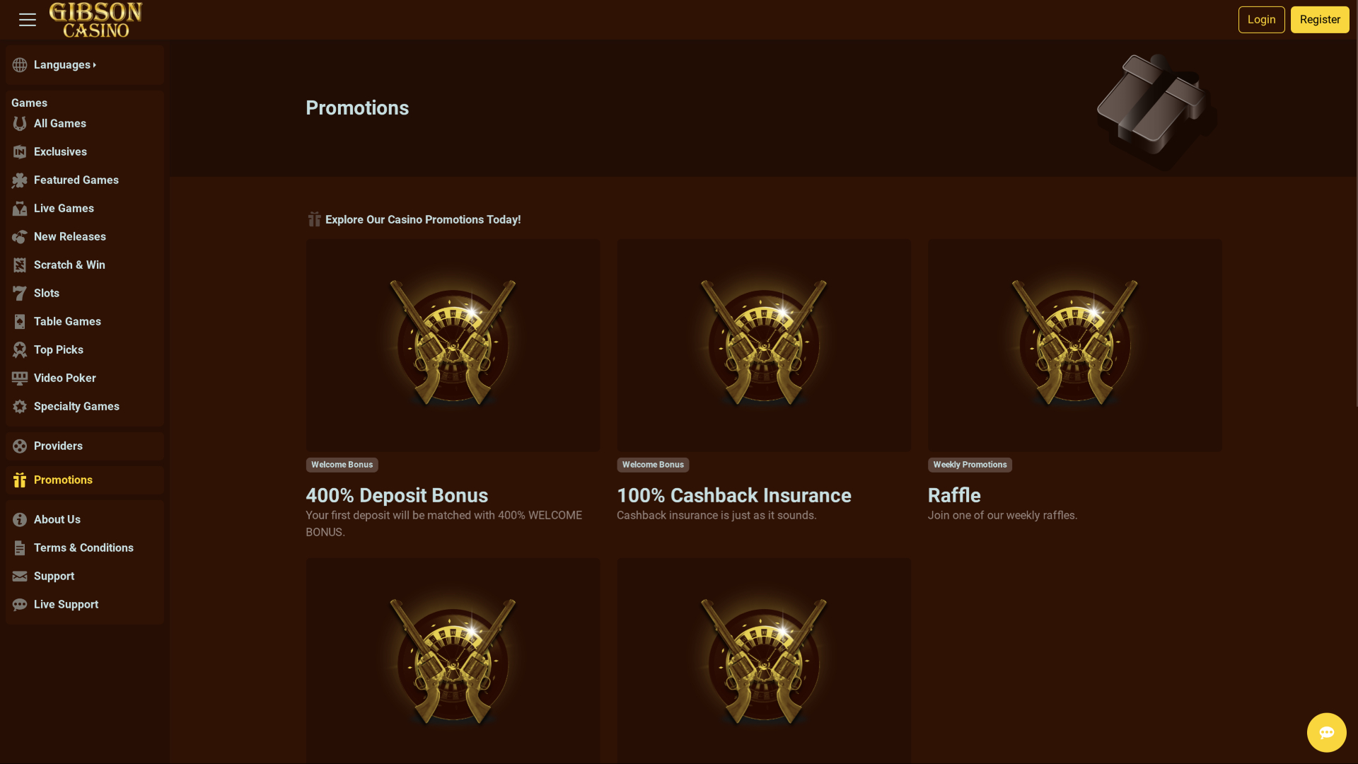 Promotions Gibson Casino sur ordinateur