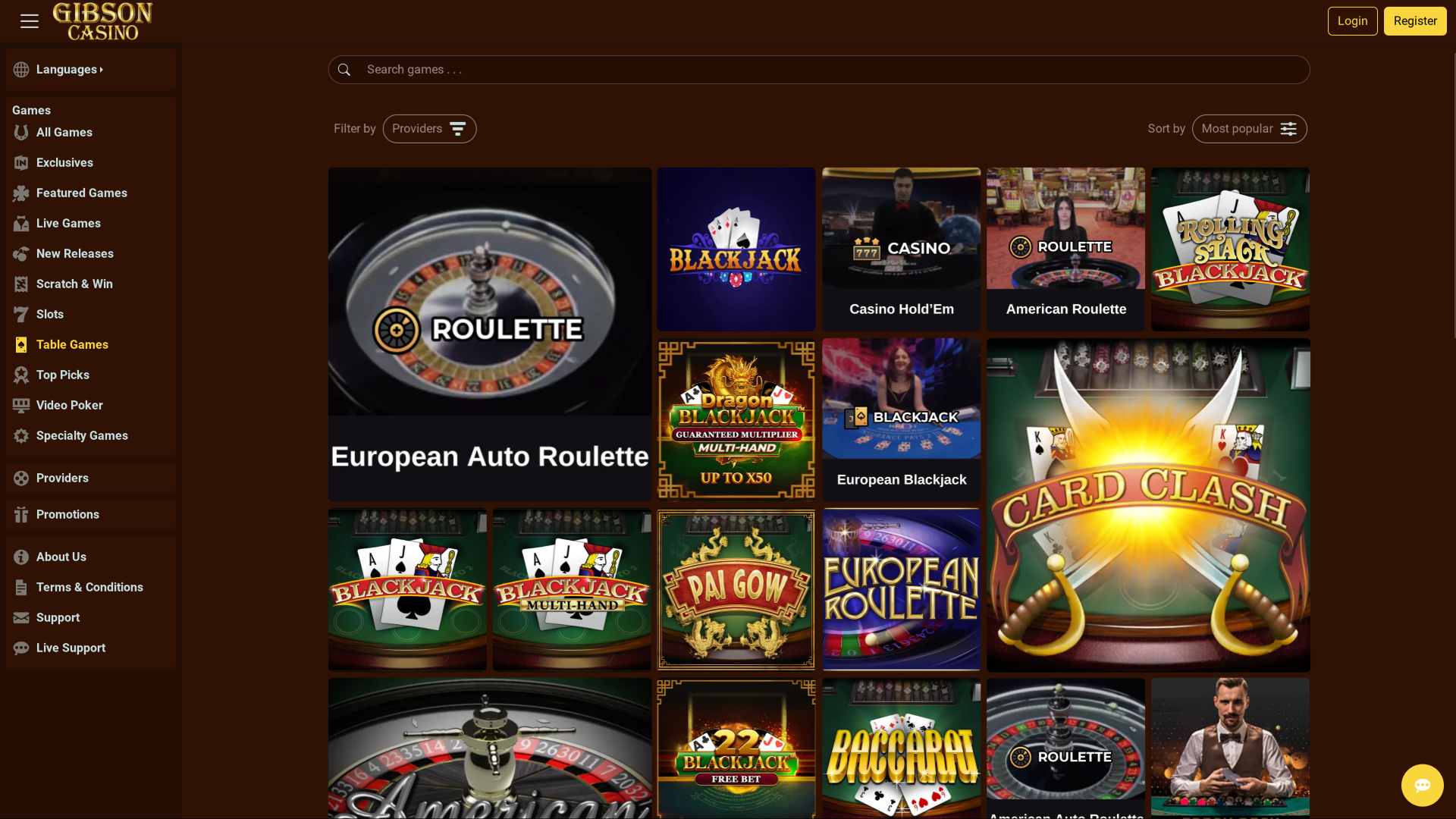 Jeux de table de casino Gibson