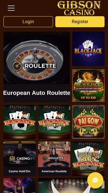 Jeux de table mobiles du casino Gibson