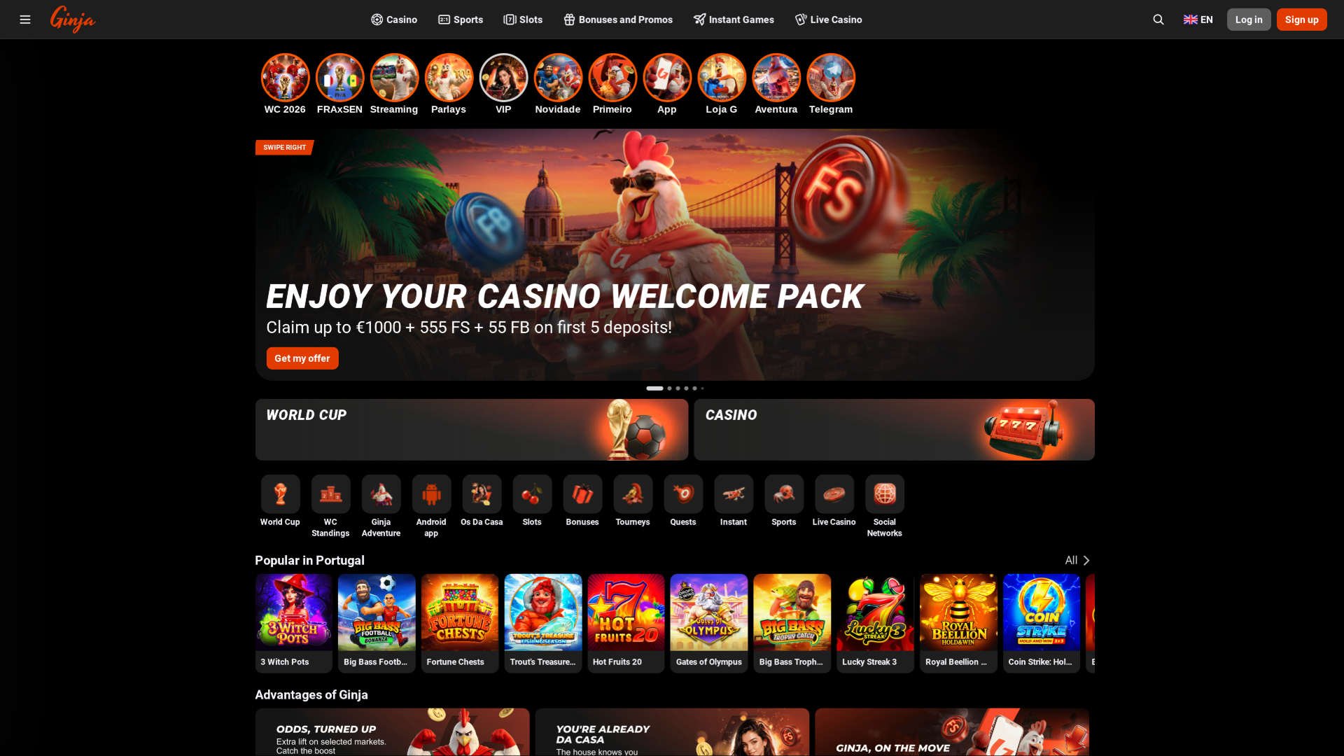 Ginja Casino Desktop-Startseite