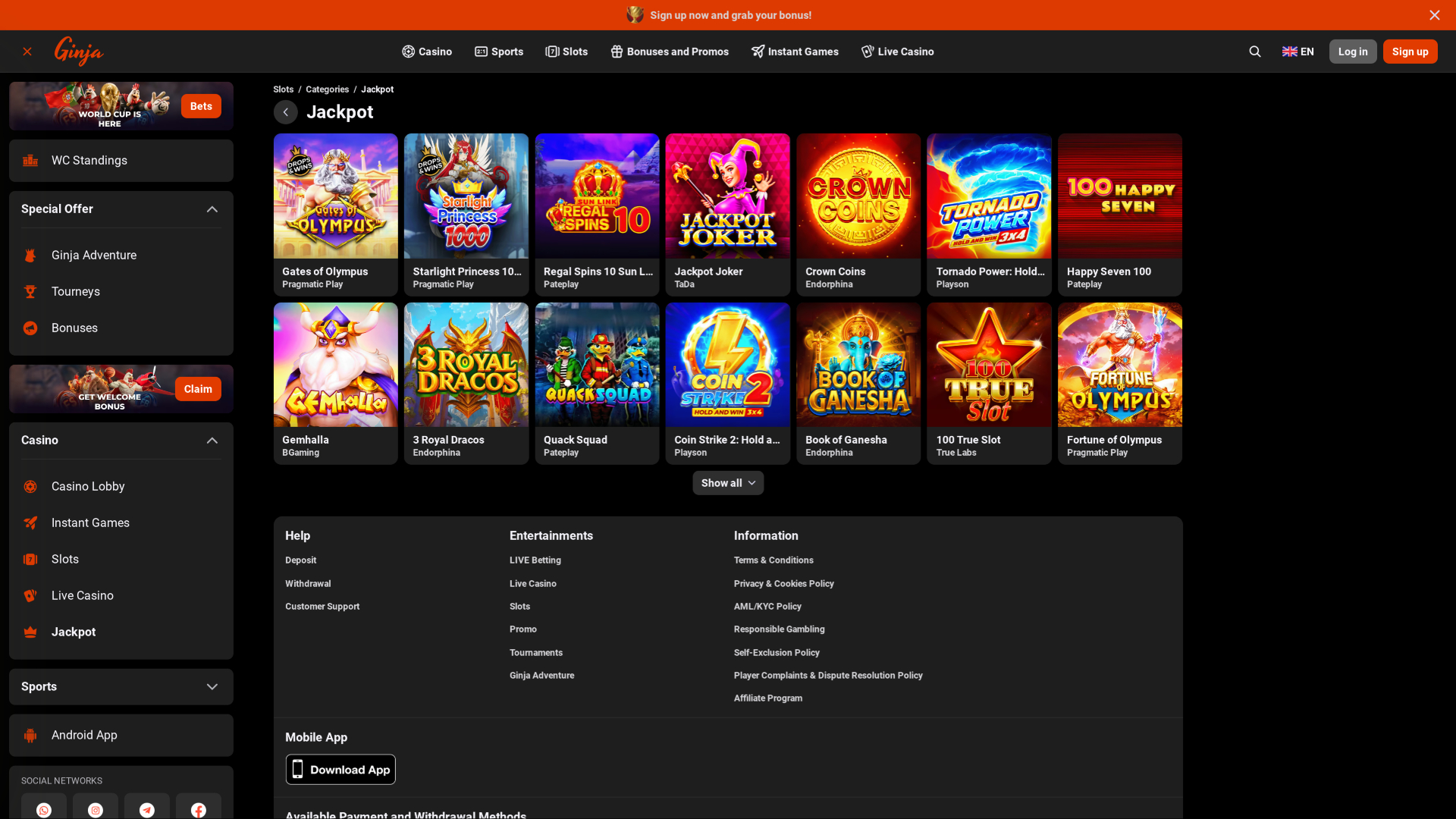 Ginja Casino Desktop Jackpot