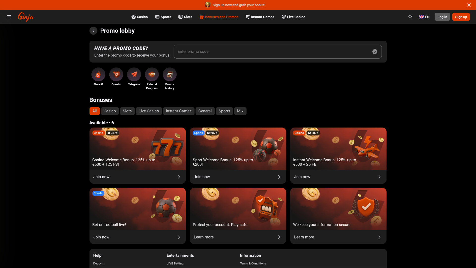 Ginja Casino Desktop-Aktionen