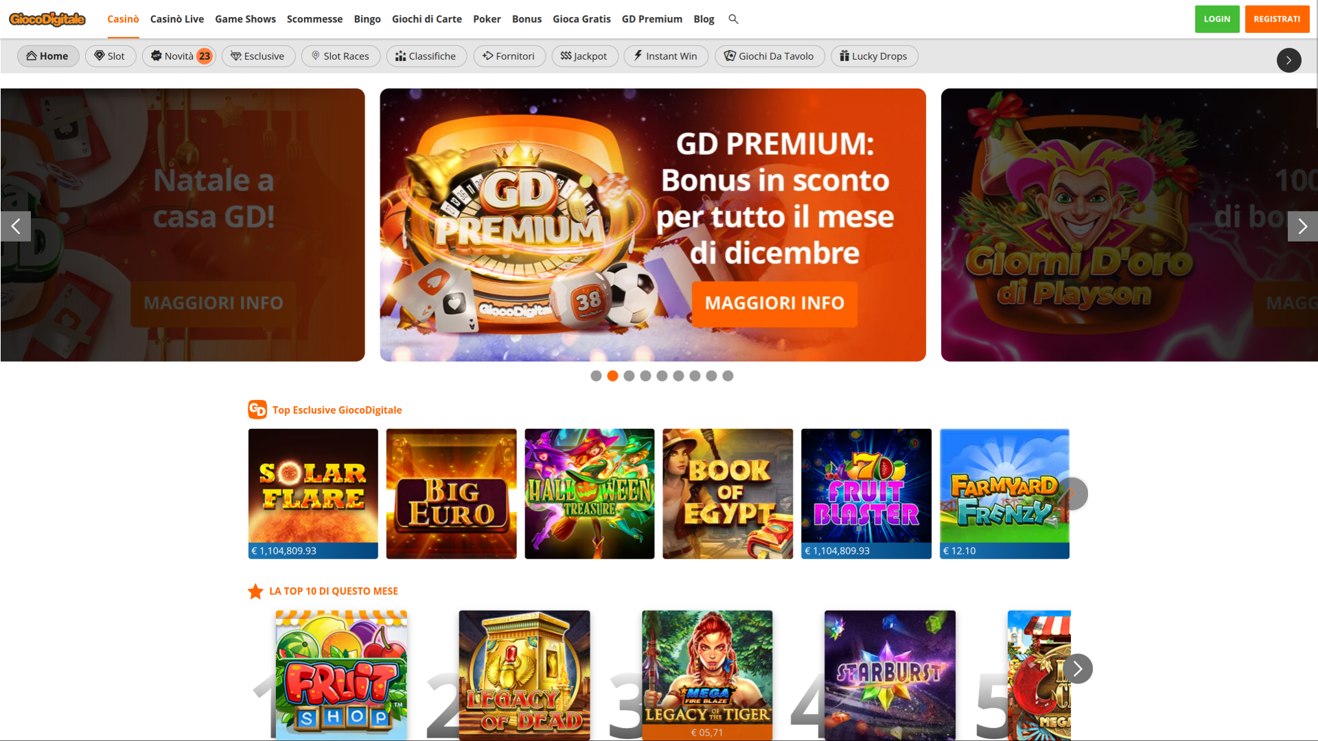 Page d'accueil du casino Gioco Digitale pour ordinateur