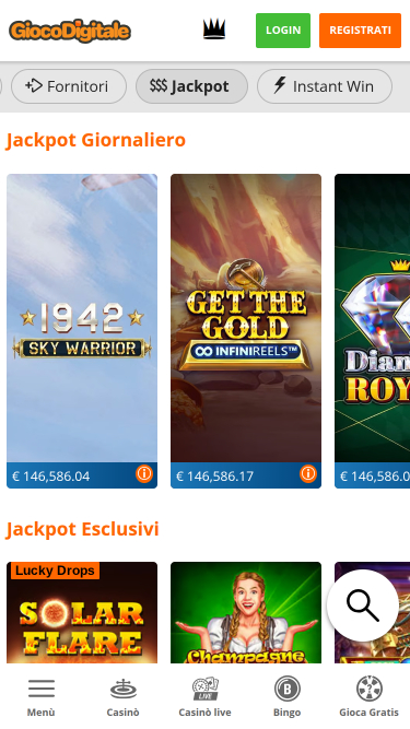 Casino Gioco Digitale Mobile avec Jackpot