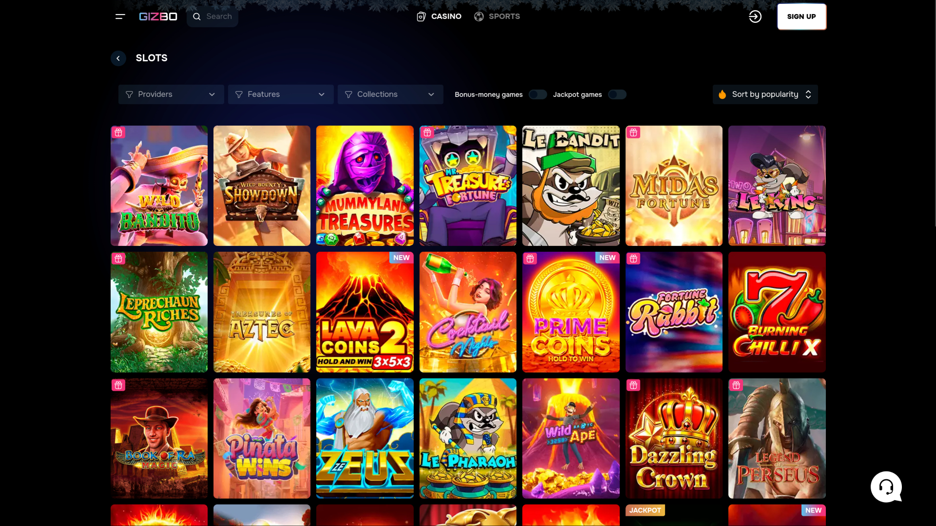 Gizbo Casino Desktop-Spiele