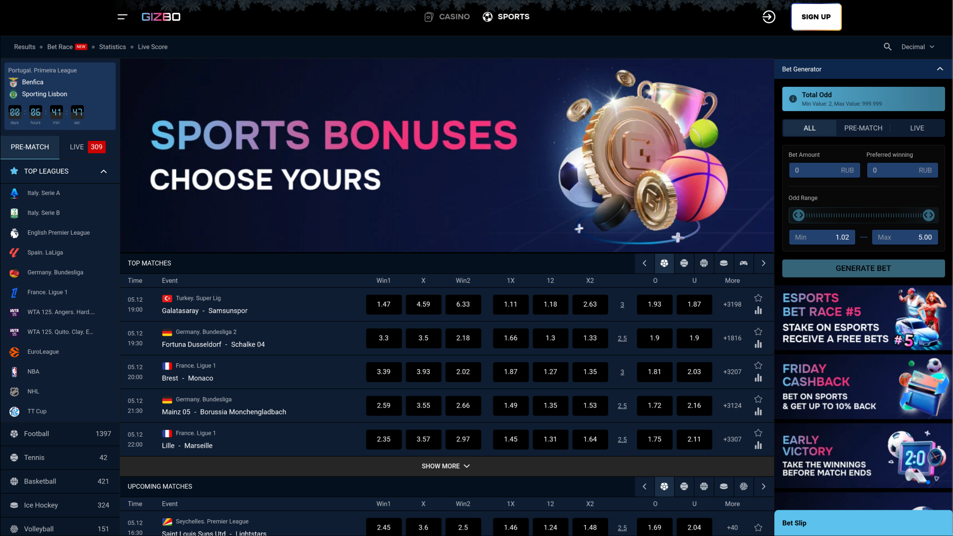 Gizbo Casino Desktop Sport