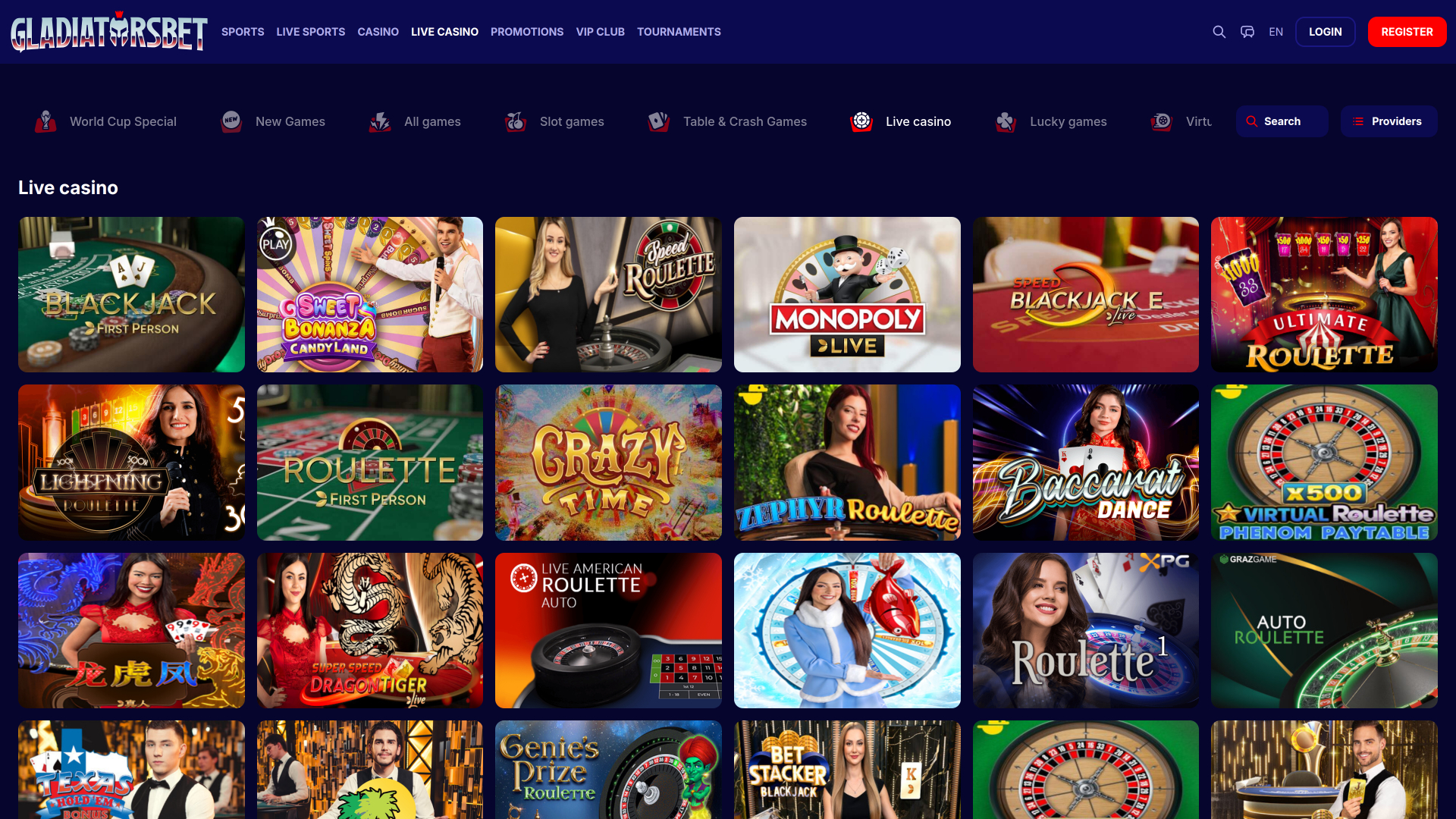 Казино Gladiatorsbet с живыми дилерами настольная версия