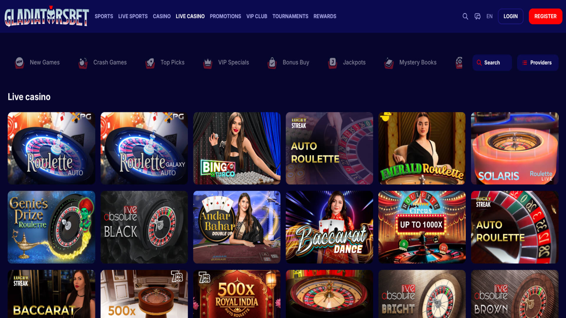 Screenshot del croupier dal vivo di GladiatorsBet Casino per desktop