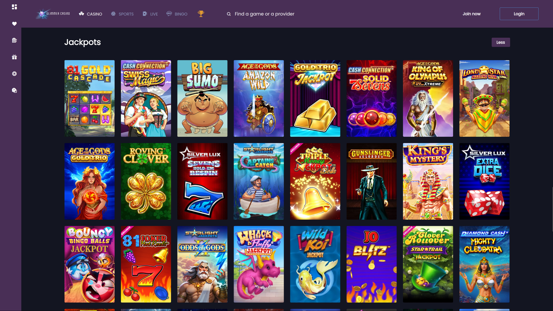 Jackpot de bureau du casino Glimmer