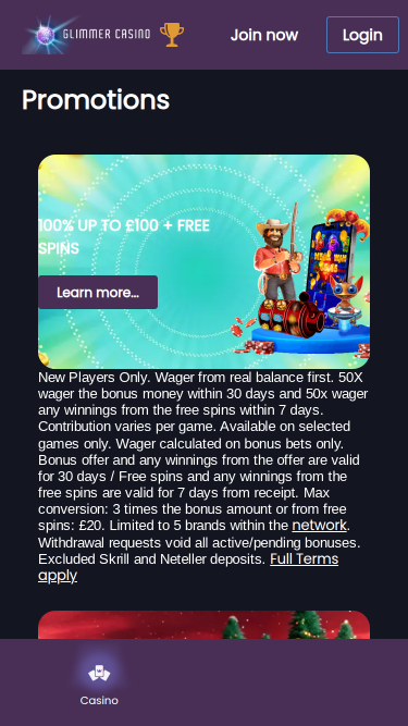 Promotions mobiles du casino Glimmer