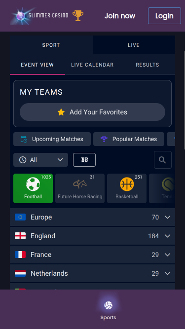 Sports de Casino Glimmer Mobile