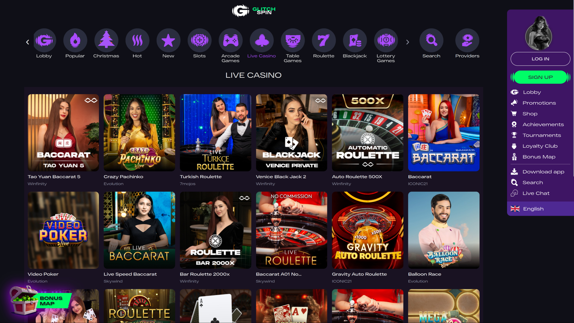 Glitchspin Casino Desktop Live Dealer