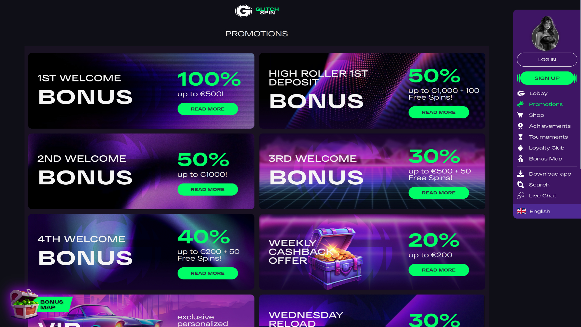 Glitchspin Casino Desktop Promotions