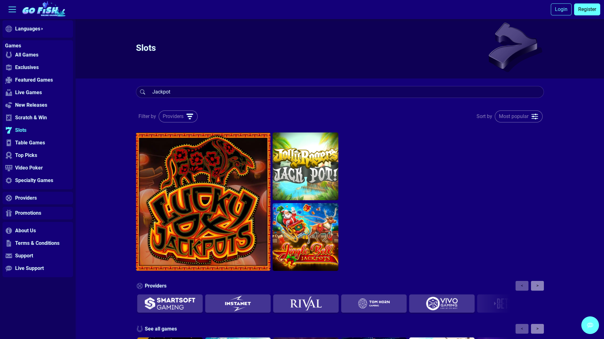 Jackpot du casino Go Fish sur ordinateur