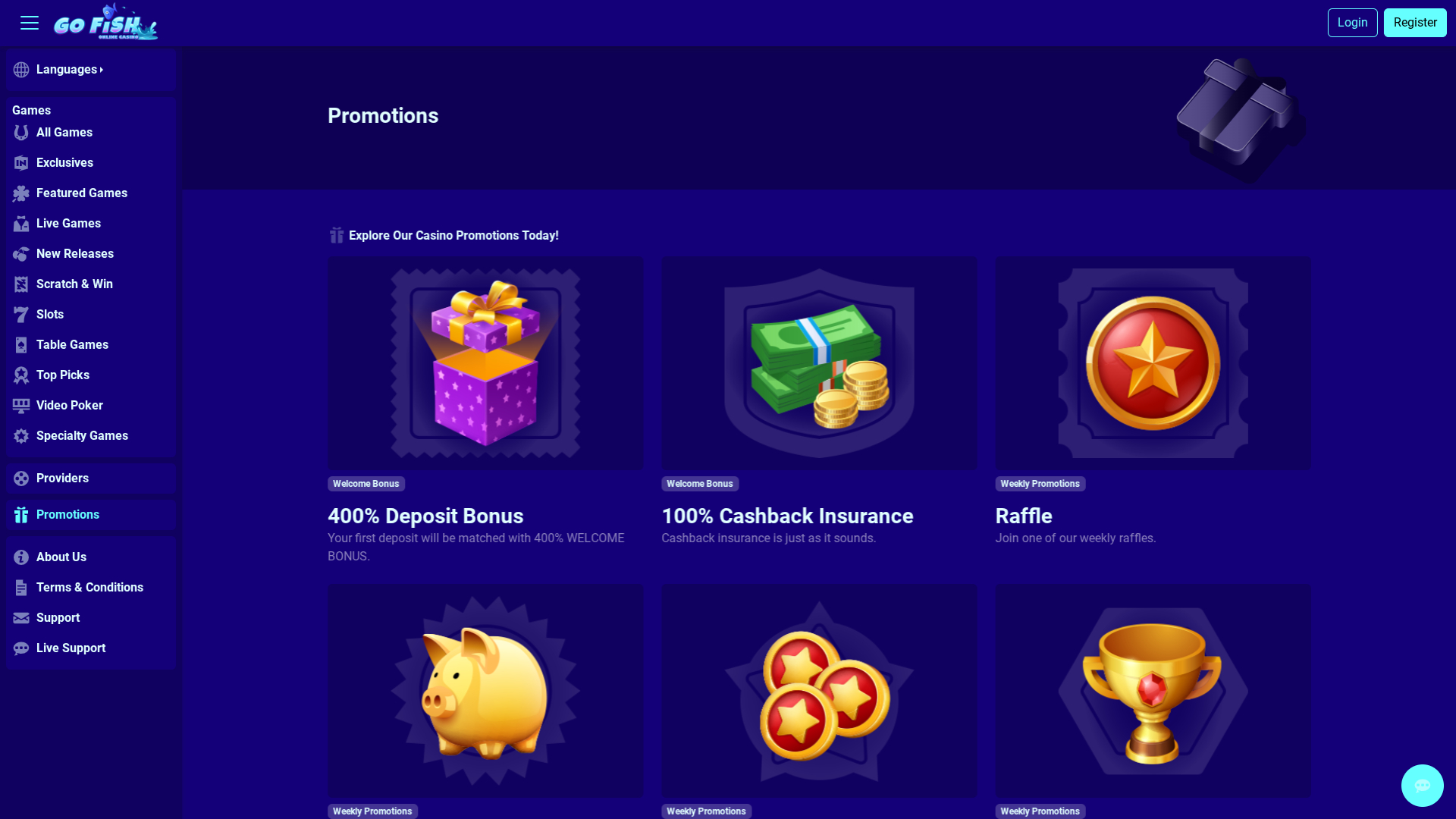 Promotions Go Fish Casino sur ordinateur