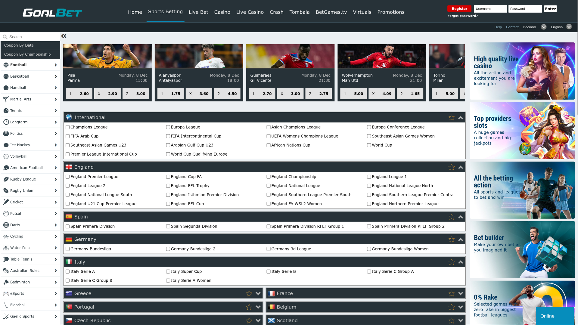 Goalbet Casino Sports sur ordinateur