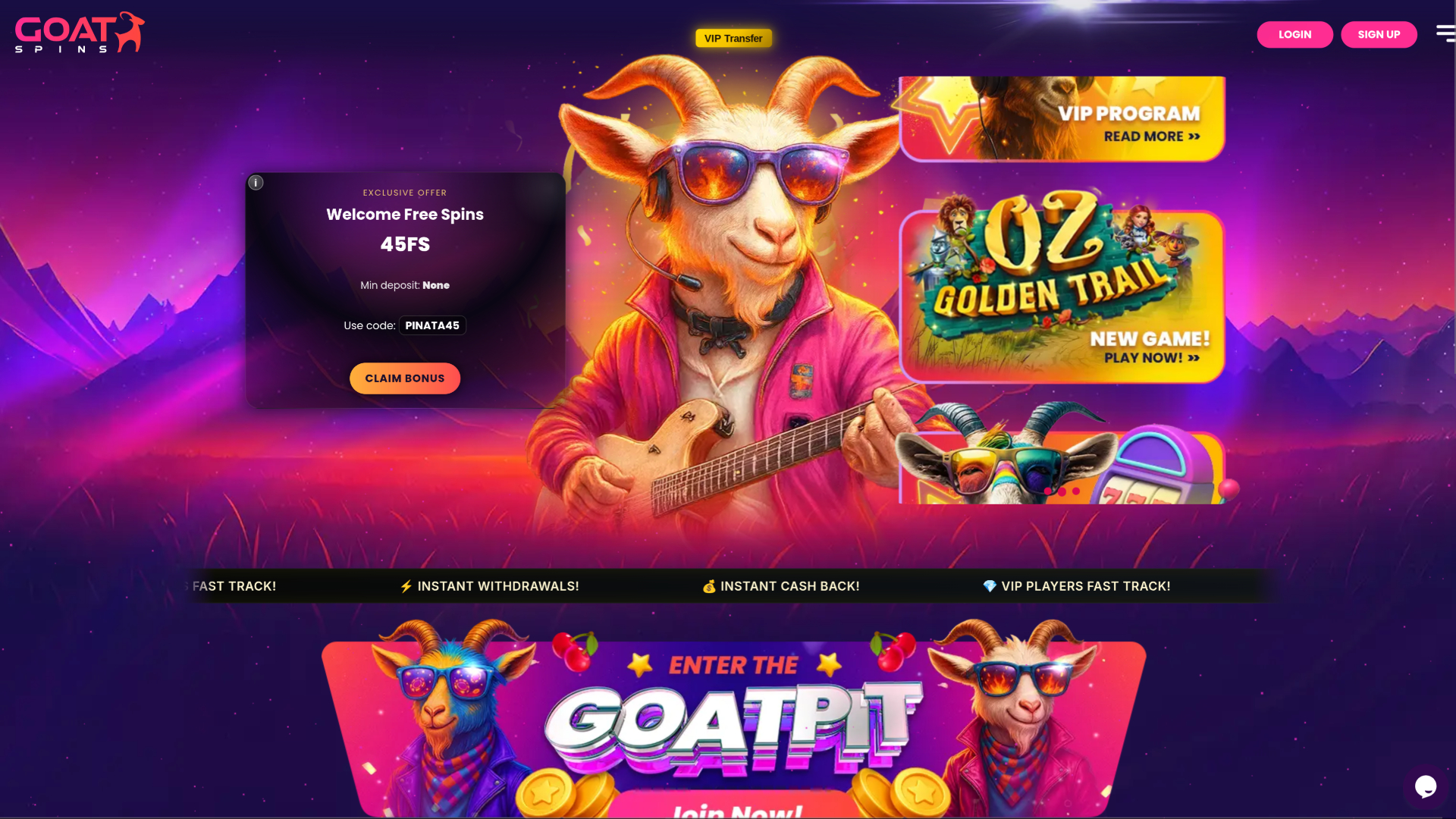 Goat Spins Casino Desktop Homepage