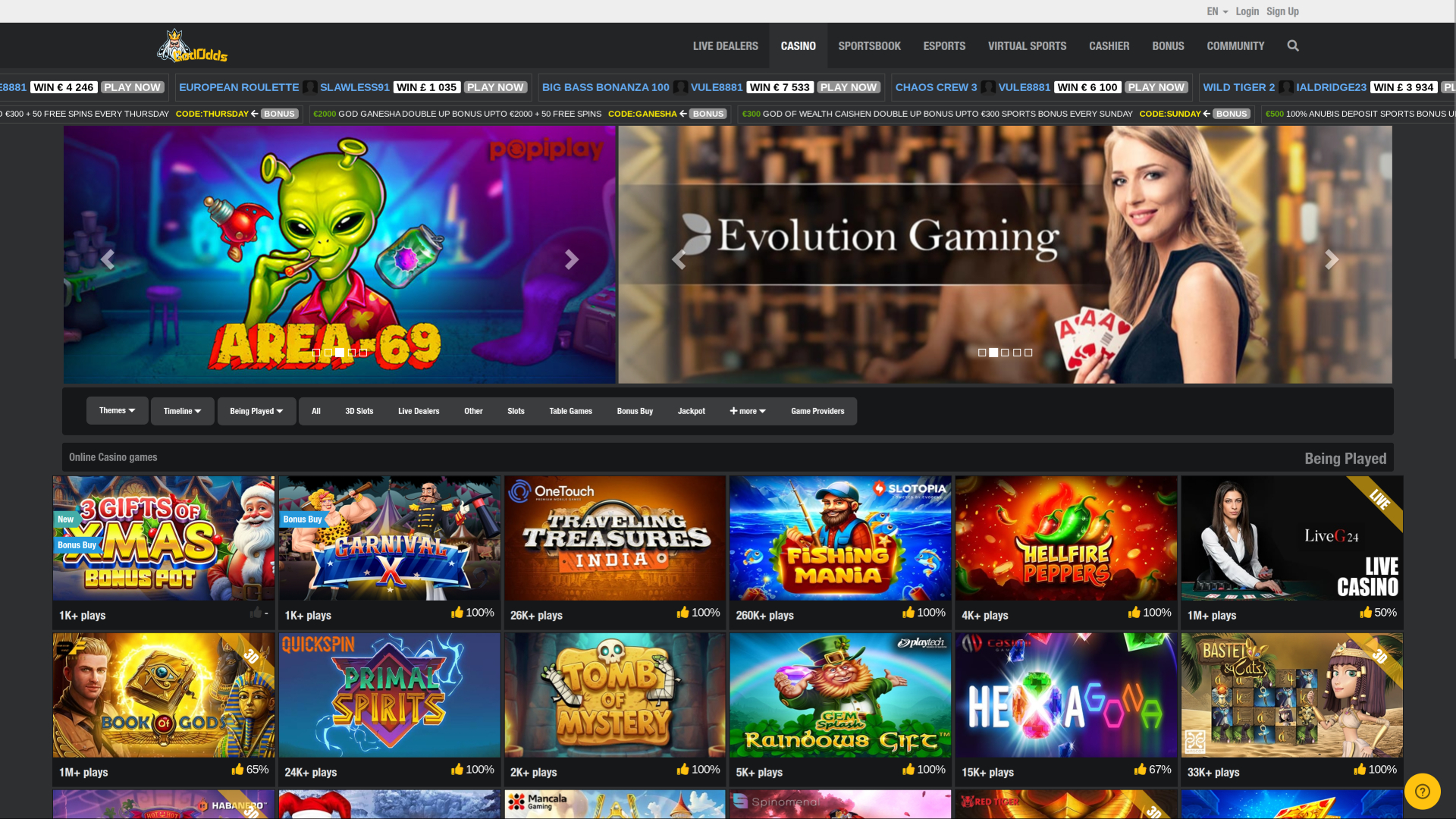 Homepage desktop di God Odds