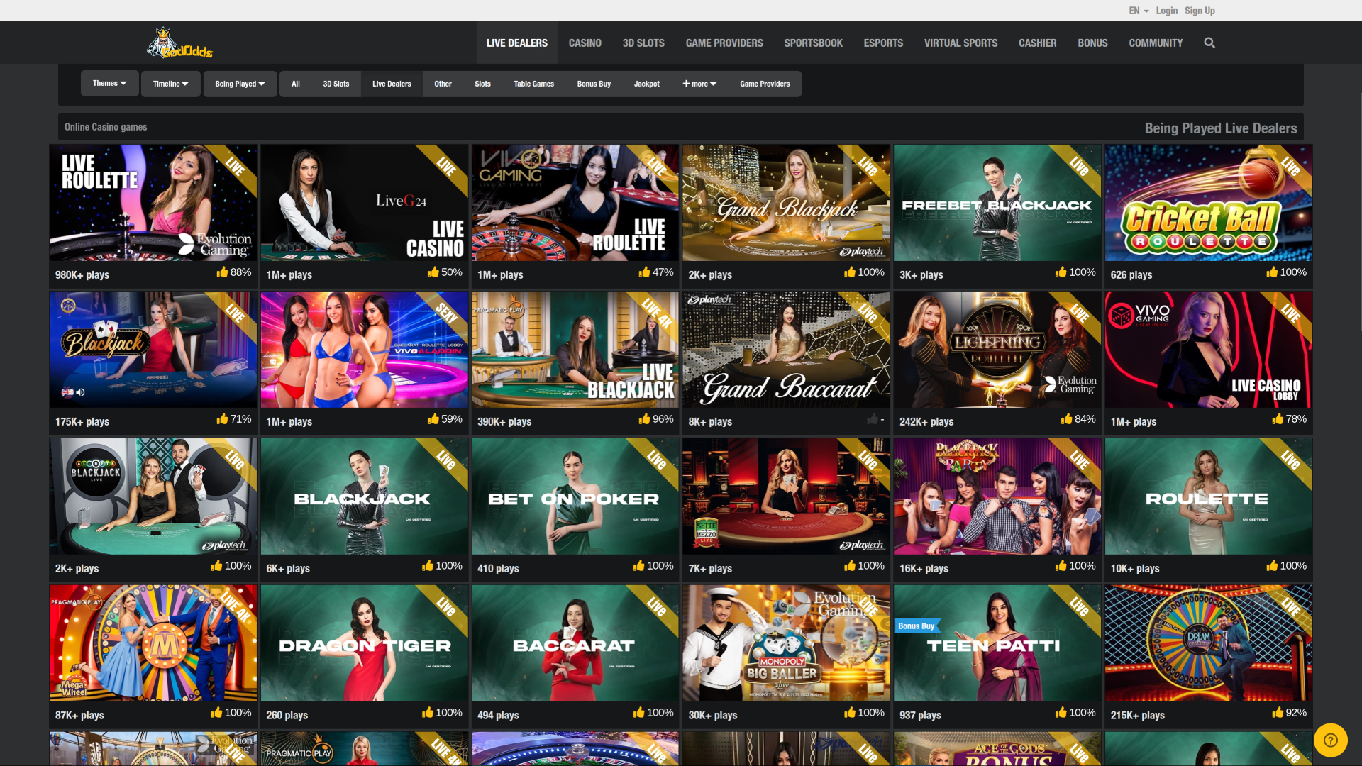 God Odds Desktop Live Dealer