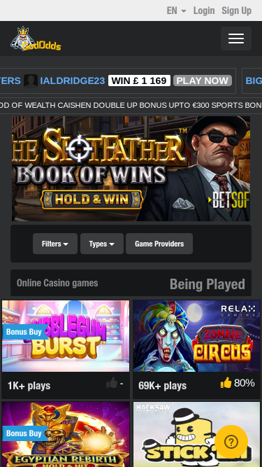 Homepage di God Odds Mobile