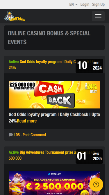 Promozioni per dispositivi mobili God Odds