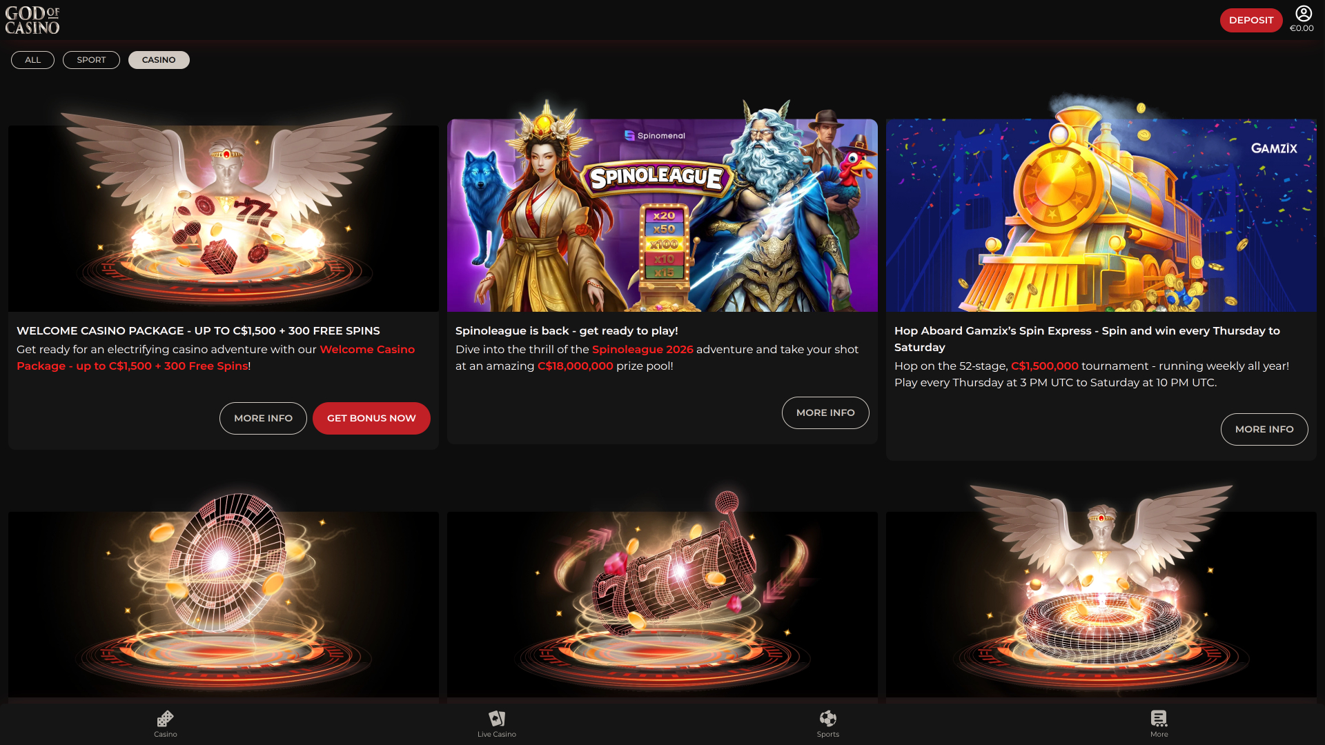 Promotions pour ordinateur de bureau God Of Casino