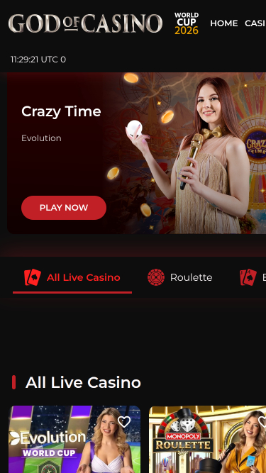 God Of Casino mobile avec croupier en direct