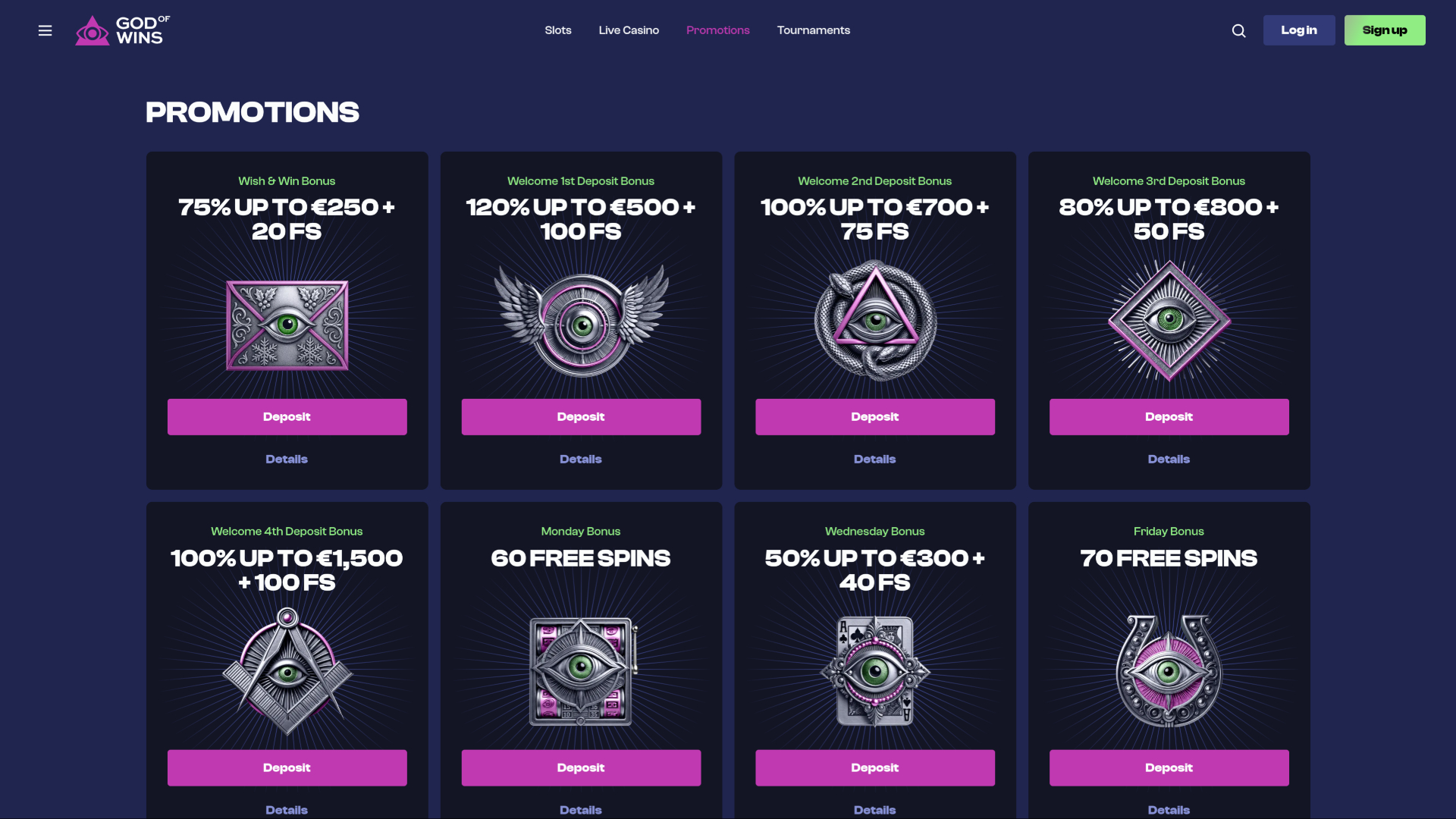 Promotions pour ordinateur de bureau du casino God of Wins