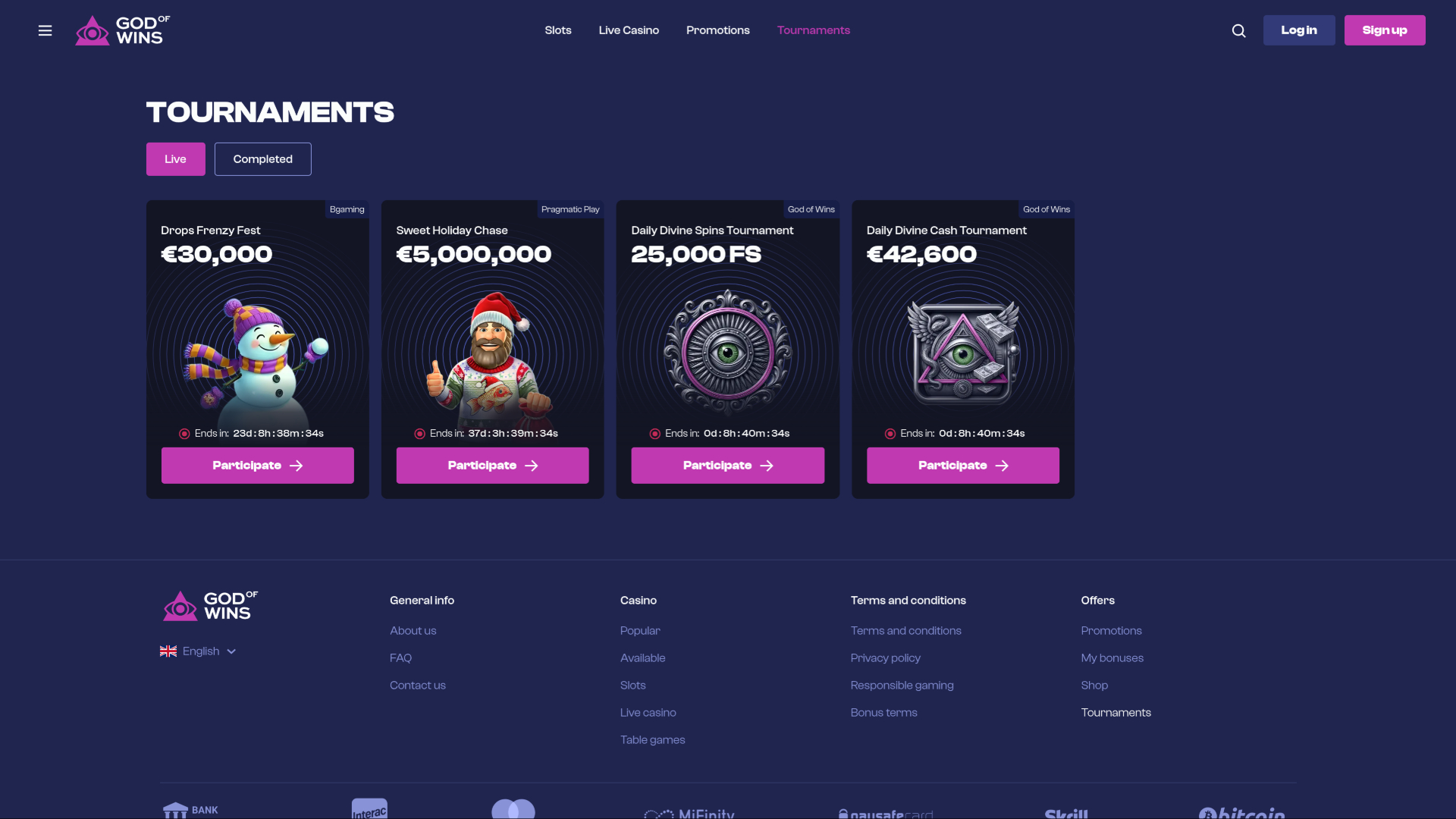 Tournois de casino God of Wins sur ordinateur