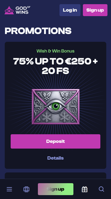 Promotions mobiles du casino God of Wins