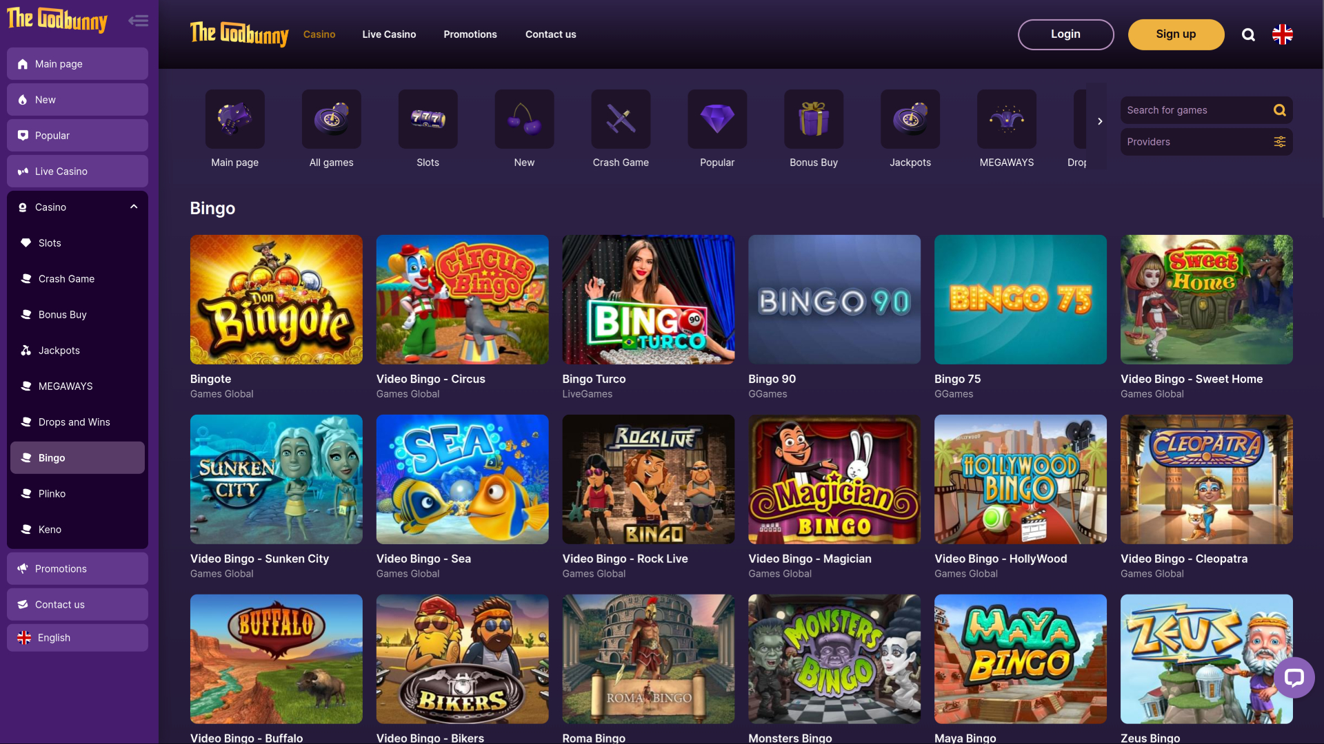 Bingo de escritorio del casino GodBunny