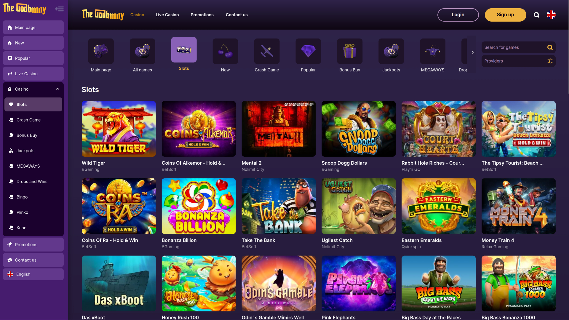 Juegos de escritorio de GodBunny Casino