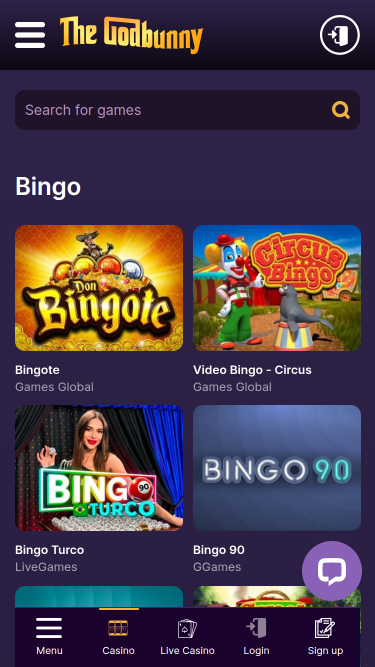 Bingo móvil del casino GodBunny