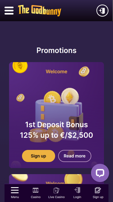 Promociones móviles del casino GodBunny