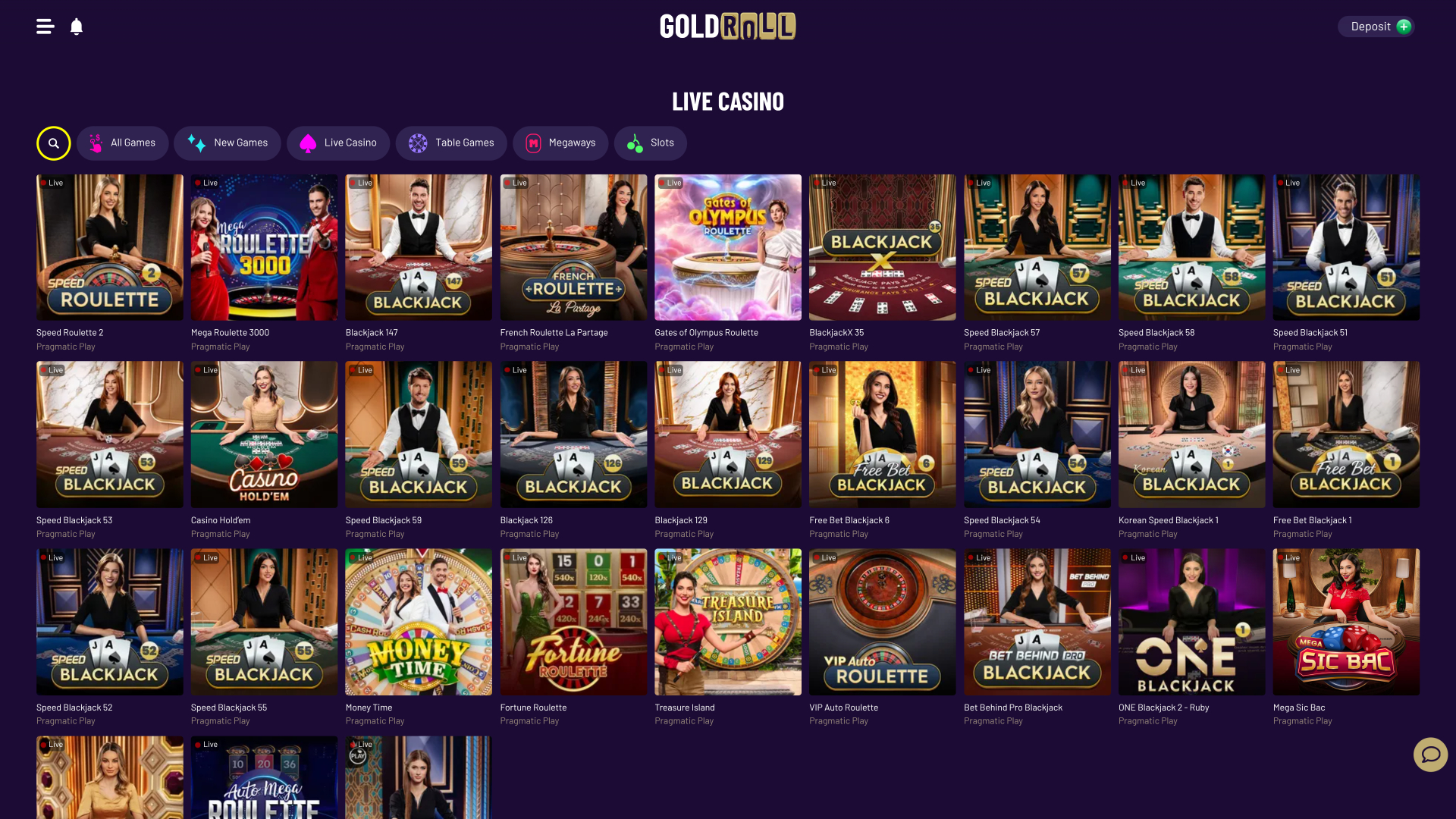 Gold Roll Desktop Live dealer