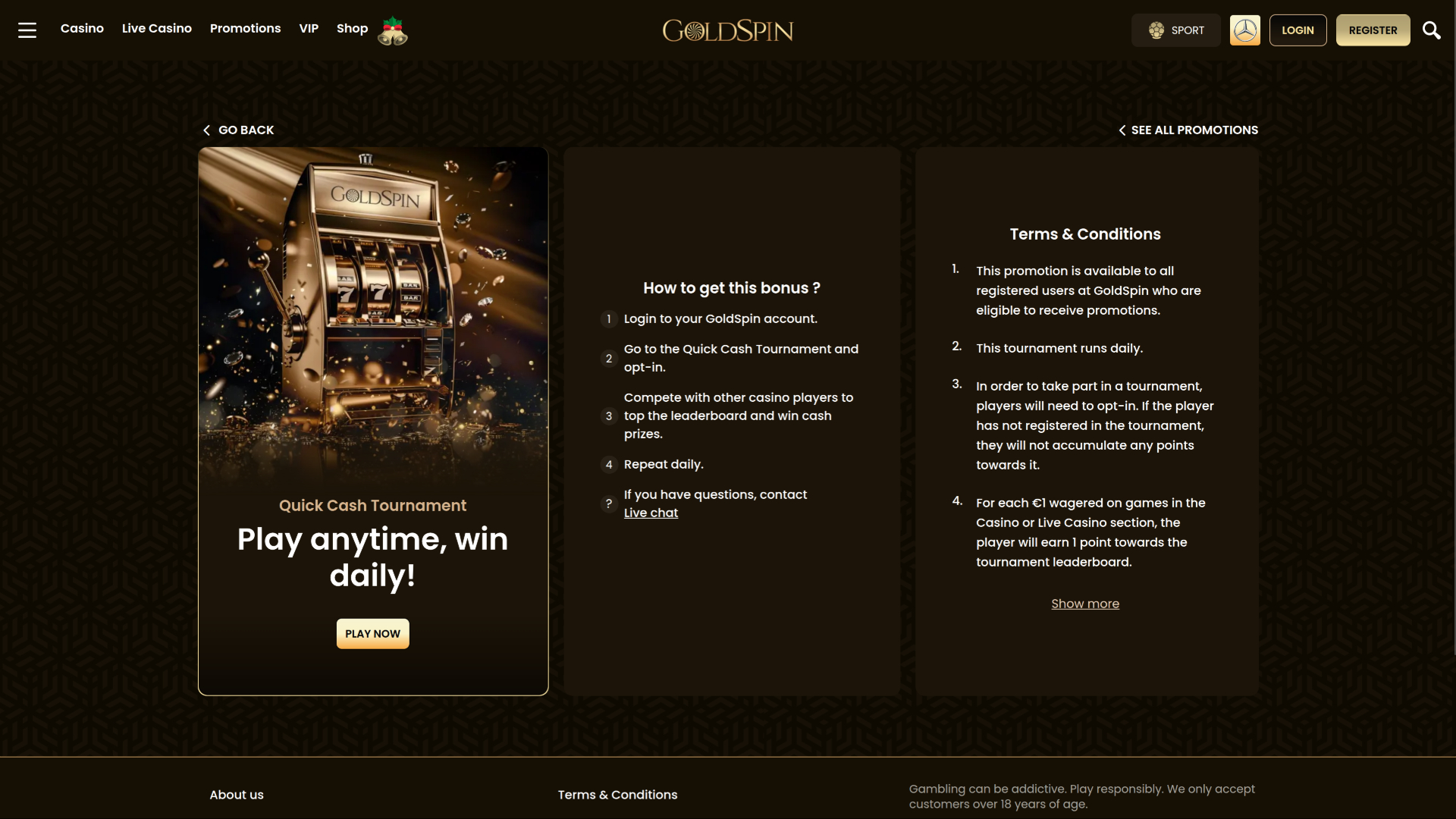 GoldSpin Casino Desktop Tournaments