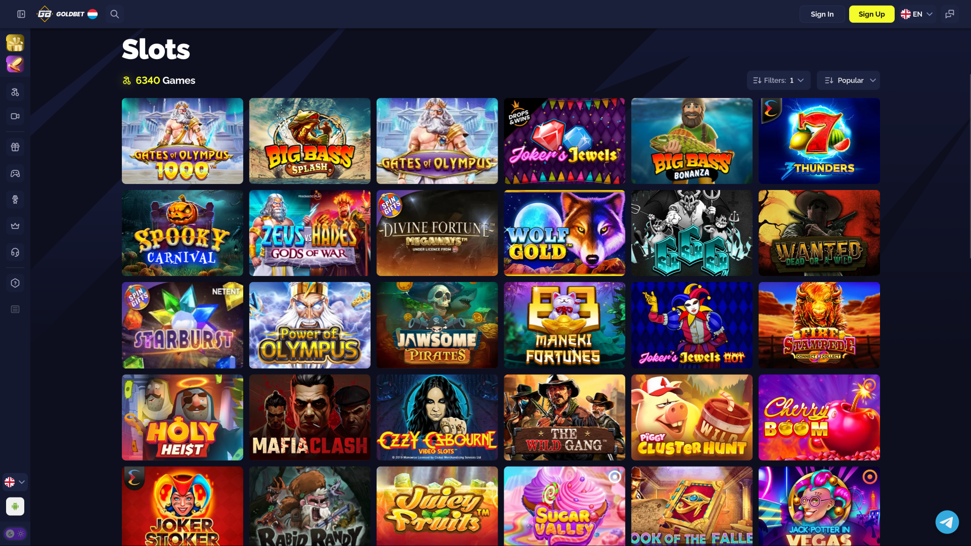 Goldbet.io Casino Desktop Games