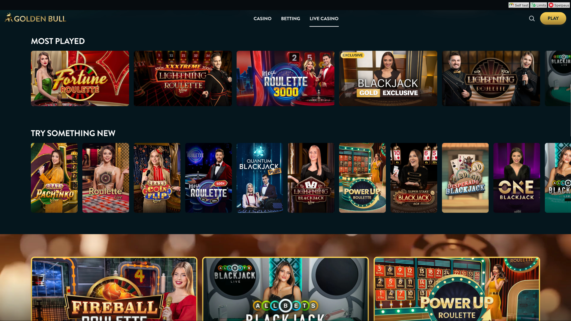 Casino Golden Bull sur ordinateur avec croupier en direct