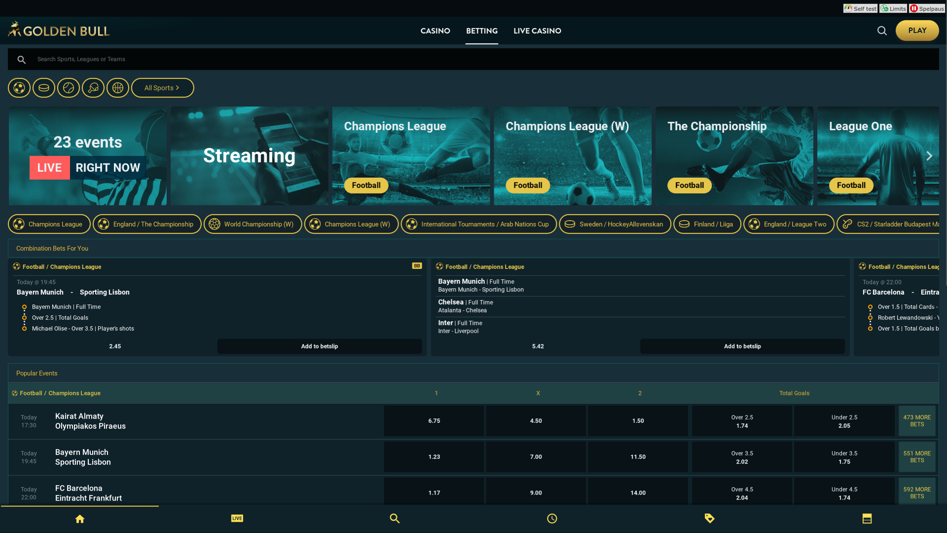 Golden Bull Casino Sports sur ordinateur