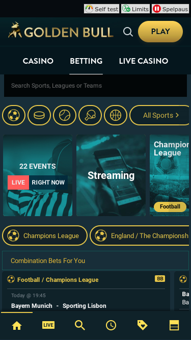 Sports mobiles du casino Golden Bull