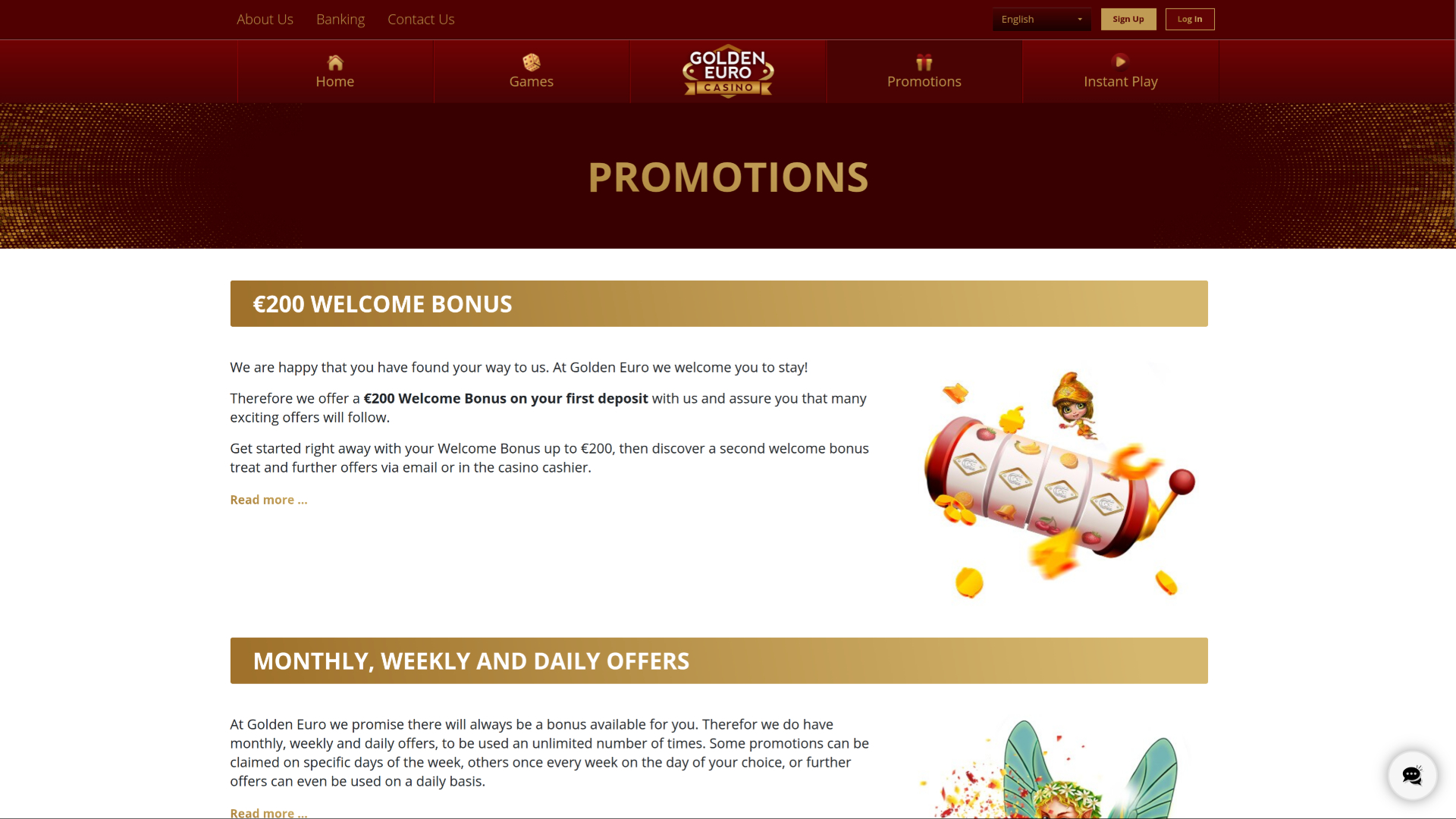Promotions sur ordinateur de bureau du Golden Euro Casino