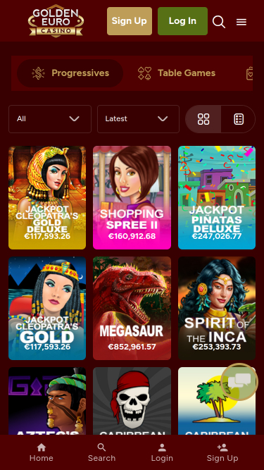 Jackpot mobile du Golden Euro Casino